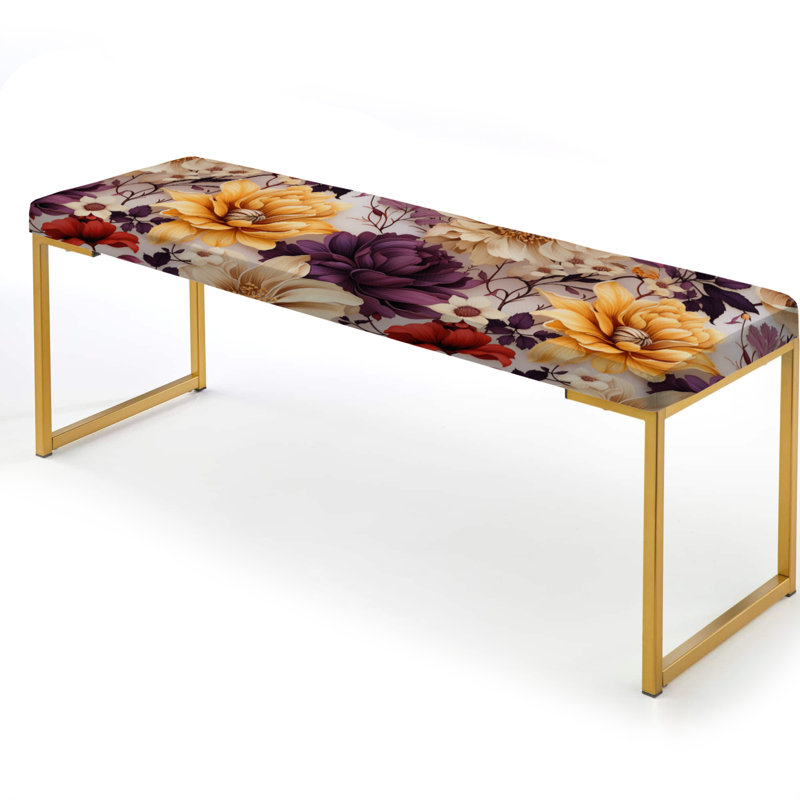 Purple And Yellow Flower Garden Sunshine - Botanical Upholstered Gold Bench