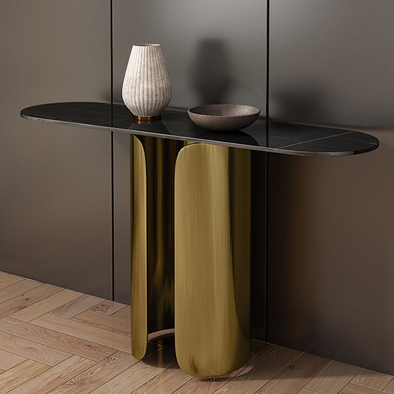 Console luxueuse de style italien, Noir, H 33,5 po x l 47,2 po x P 15,7 po, Doré