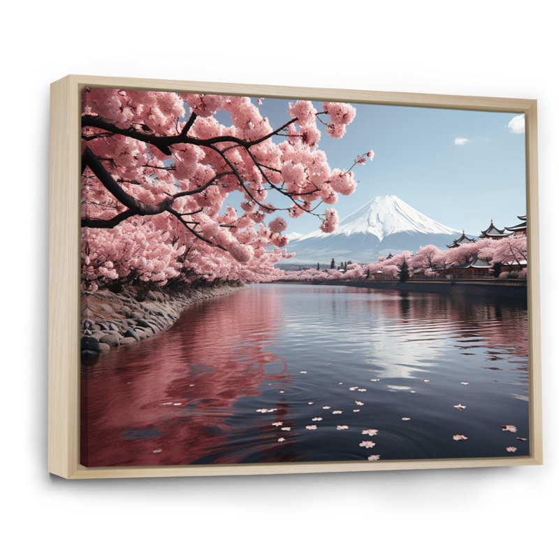 Japon Art Pink Mount Fuji V - Japan Art Canvas Prints, H 30 po x l 40 po x P 1,5 po, Cadre naturel flottant