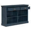Console en bois d'acacia Harper avec 2 tiroirs et tablettes de rangement ouvertes-133597614-133597610-133597608