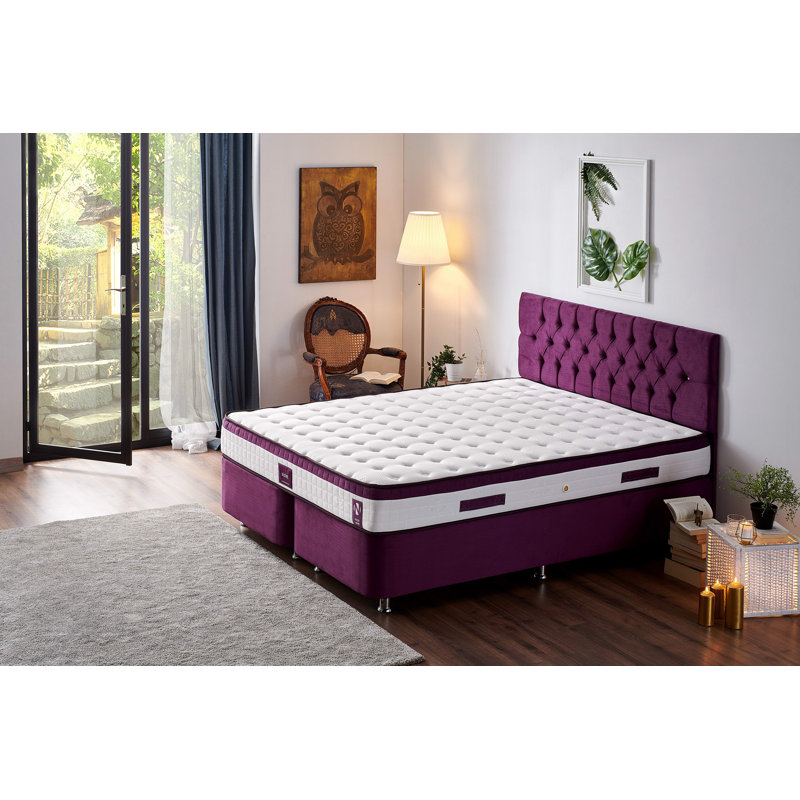 Orthopedic Mattress with Hypersoft Foam & Multi Spring System, 55.1 x 74.8 x 9.1 inches | Knitted Fabric Cover, White & Purple | Assembled Hotel-Style Comfort for Restful Sleep, Supports All Sleep Positions