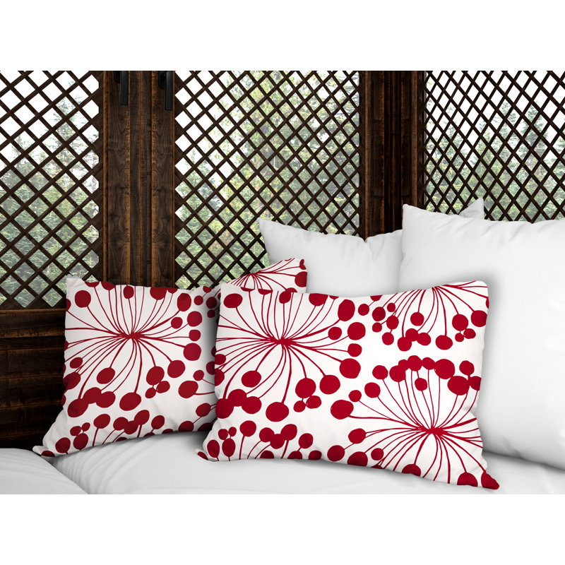 Floral Outdoor Reversible Throw Pillow, Red