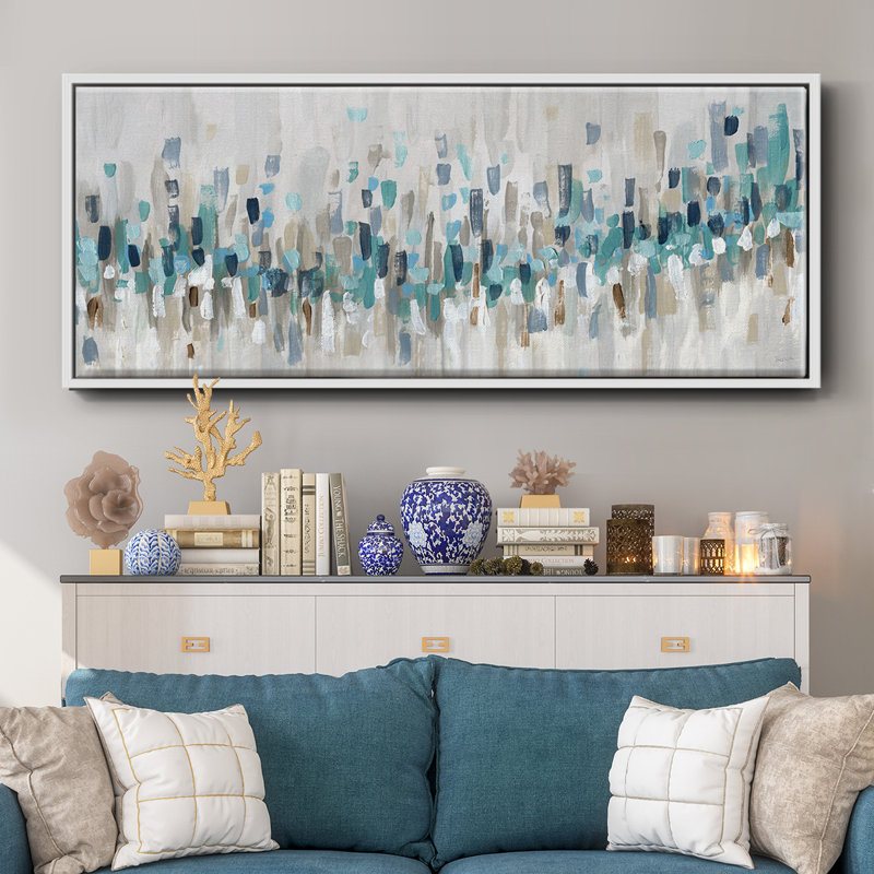Blue Staccato- Framed Canvas, 24" H x 60" W