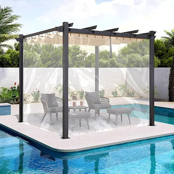Clear Tarp Curtain, 18oz Clear Outdoor Curtains For Patio, Waterproof & Tear Proof Transparent Pvc Vinyl Tarp With Rustrpoof Grommets For Porch, Gazebos, Balcony