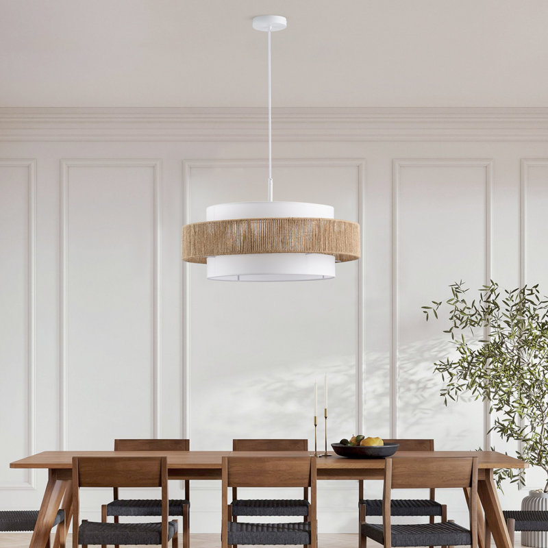 Luminaire suspendu à 4 ampoules avec couvercle en tissu de fer blanc mat à intensité variable