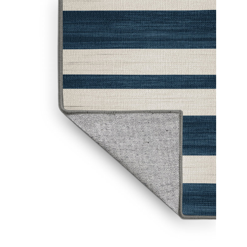 Washable Slate Blue White Striped Area Rug, Rectangle 7' x 10'