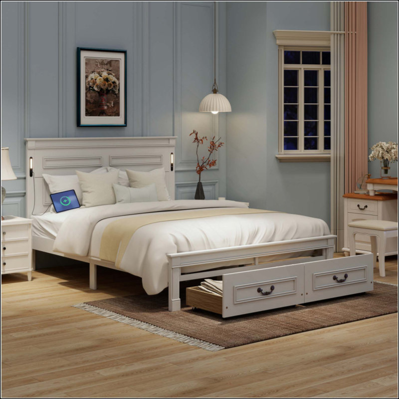 Canora Grey Bed With Tall-Panel Headboard & Footboard, 2 Storage ...