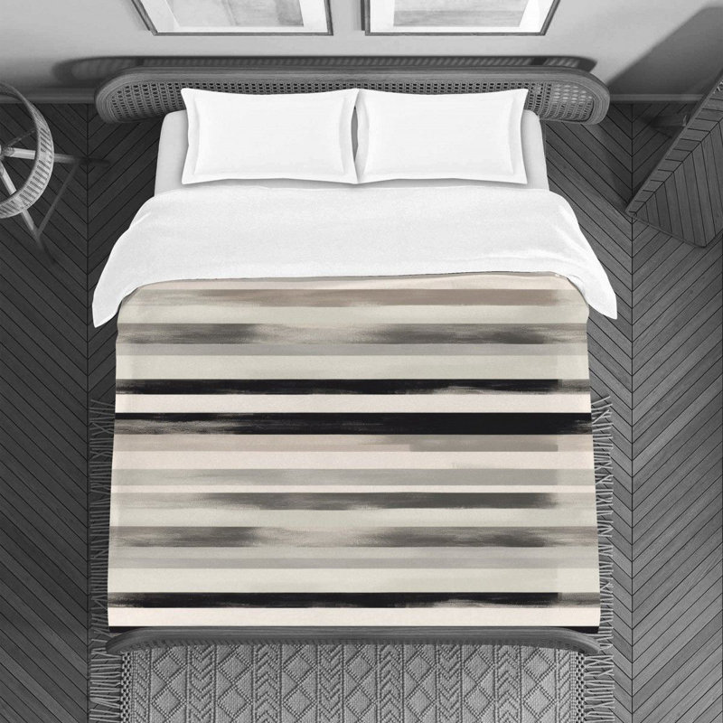 Horizontal Stripes Machine Printed Duvet Cover, Black/White, Twin Duvet Cover
