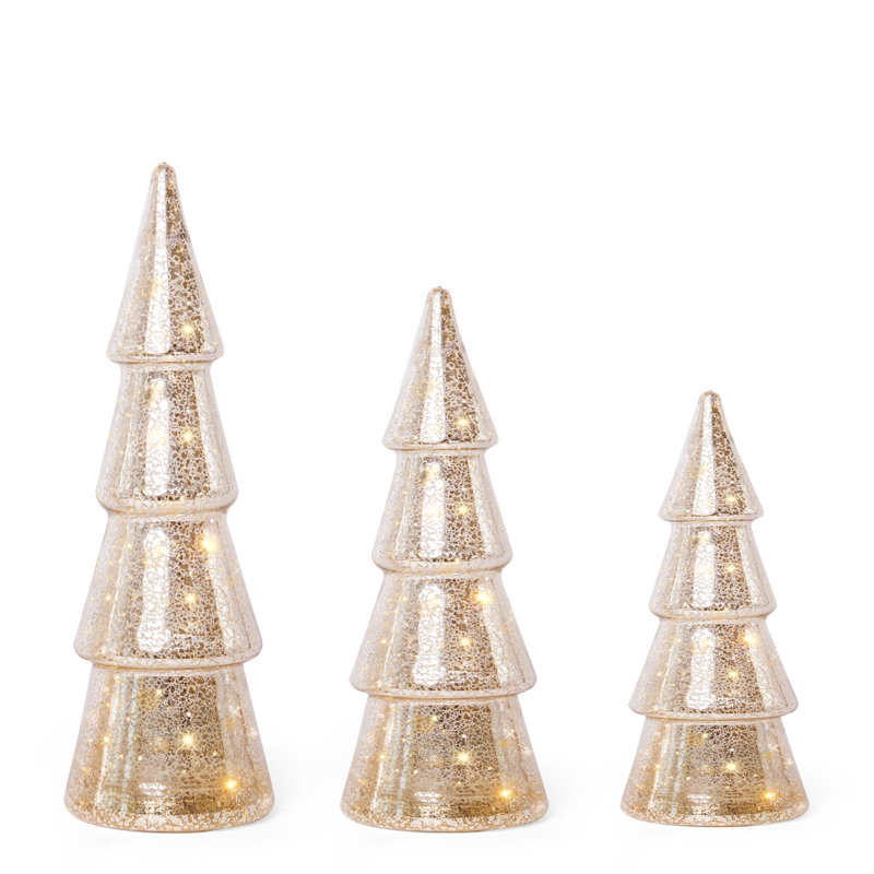 Ensemble d'arbre de Noël à DEL en verre transparent 3 pièces avec minuterie Xmas
