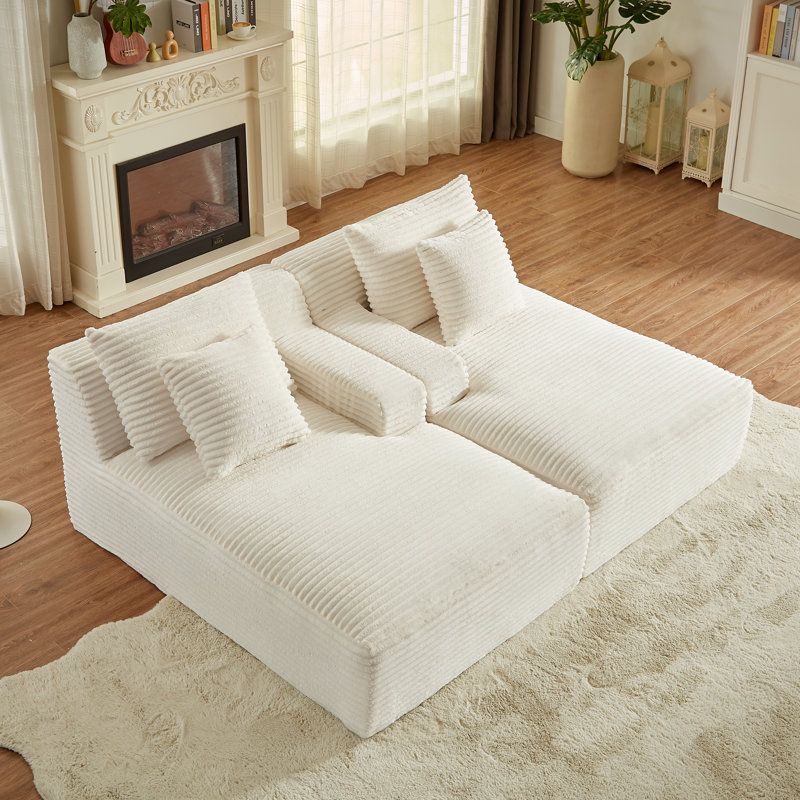 Canapé double en velours côtelé compressible Corduroy, aucun assemblage requis,, Blanc