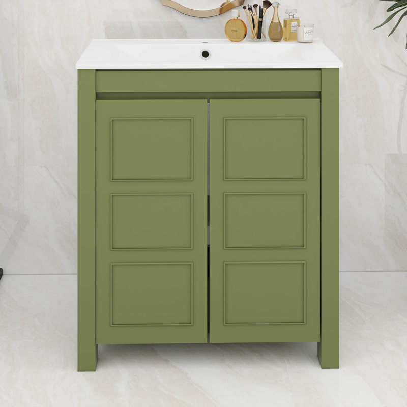 Meuble-lavabo 30 po avec lavabo en céramique, Vert olive