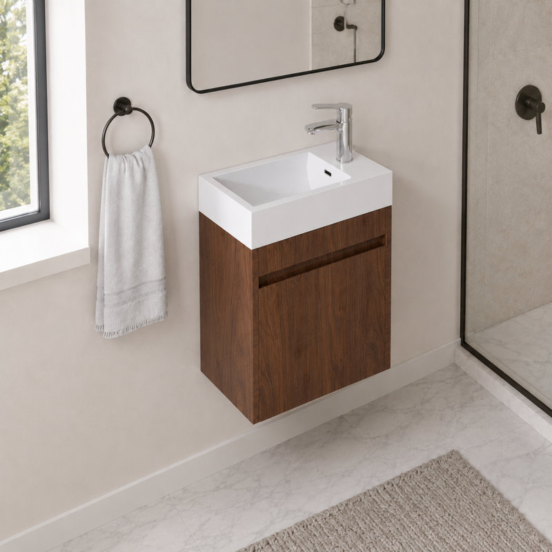Ensemble de meuble-lavabo flottant simple 18 po avec lavabo en céramique et armoire en contreplaqué