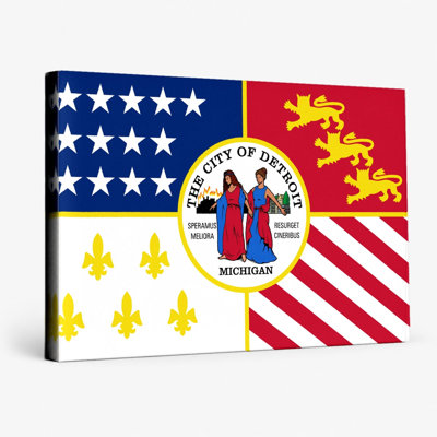 Detroit City Flag — Michigan Municipal Canvas Wall Art