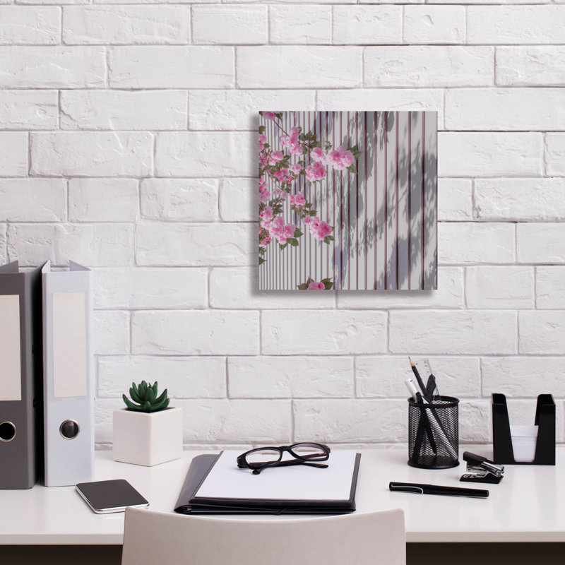 "Epic Graffiti" Fleurs roses sur rayures "par Life BeautifuLEE, art mural sur toile, 12 po x 12 po, H 12 po x l 12 po