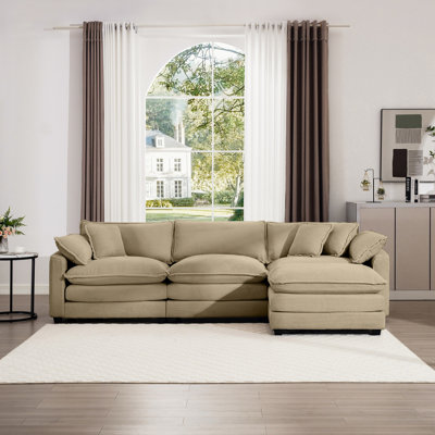 L-shaped Double With Tan Corduroy And Footrest - Exude A Stylish Relaxing Vibe Matching Comfortable
