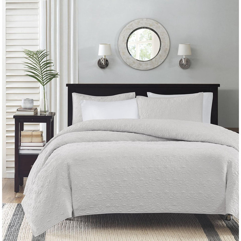 Ensemble de courtepointe réversible 4 pièces, Blanc, Courtepointe double et 2 taies décoratives standa