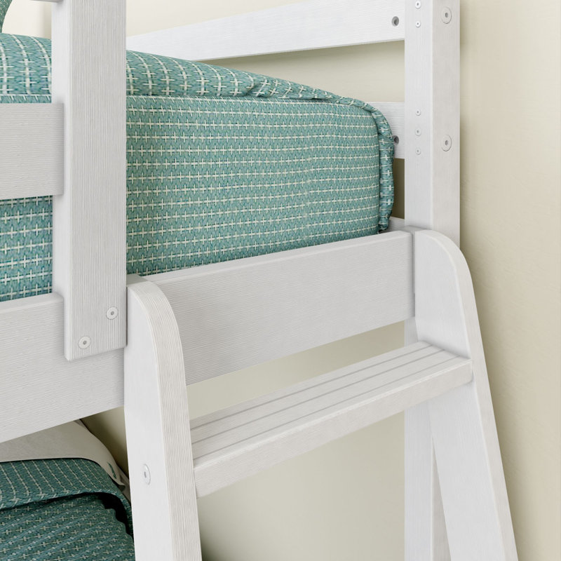 Lit superposé simple au dessus d'un lit double bas avec échelle, Blanc estampé