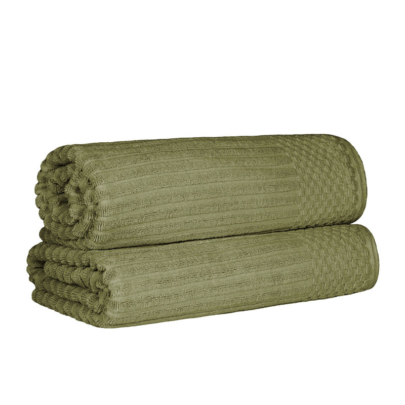 Sage Cotton Ribbed and Checkered Oversized Towel Set