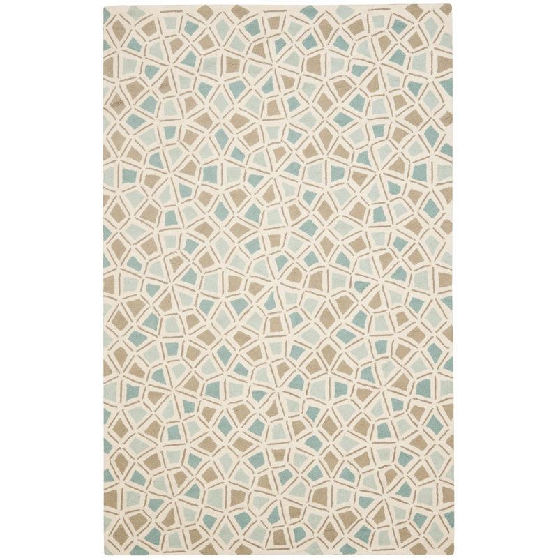 Spring Wheel Martha Stewart Hand Hooked Cotton Pile Geometric Rug, Rectangle 5'6" x 8'6"