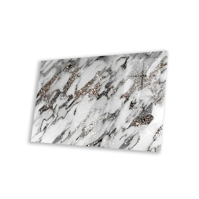 Marbre blanc classique classique, argent, paillettes, impression sur verre acrylique