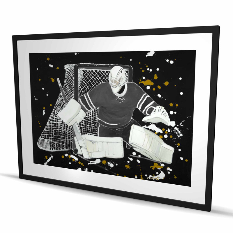 Imprimé mat avec cadre de gardien de but de hockey | Décoration homme des cavernes