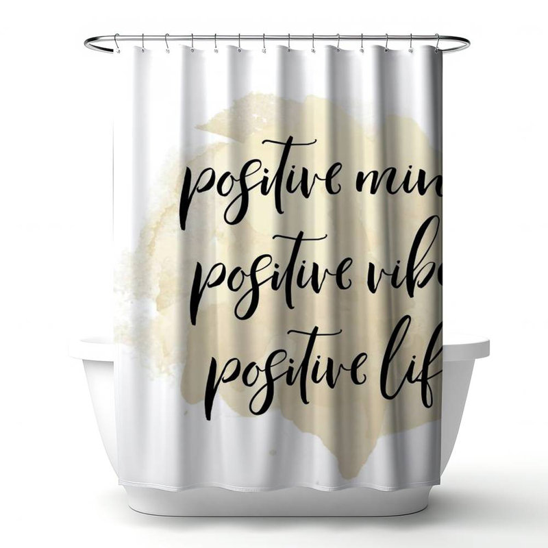 Positive Mind Vibes – Spiritual Bedroom – Polyester Shower Curtain, Dye Sublimation Print, 71" W × 74" L, Beige Inspiration 1