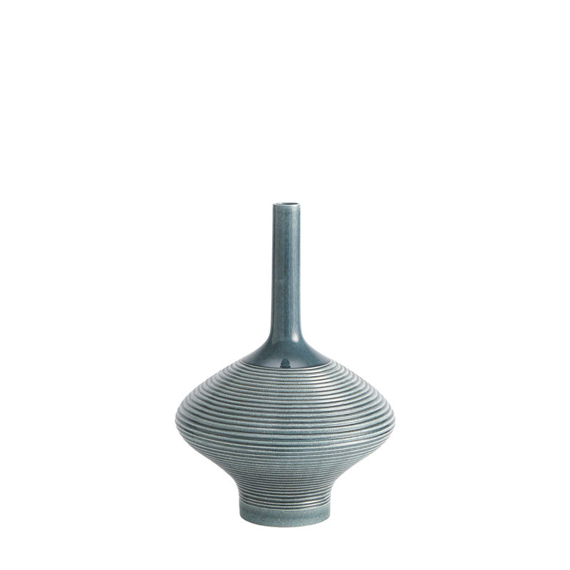 Ridged Bottle-Azure, 19.25" H x 13.5" W x 13.5" D