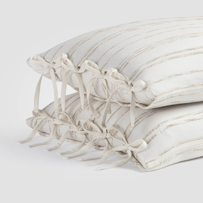 White & Beige Stripe Sham Set, Standard Size