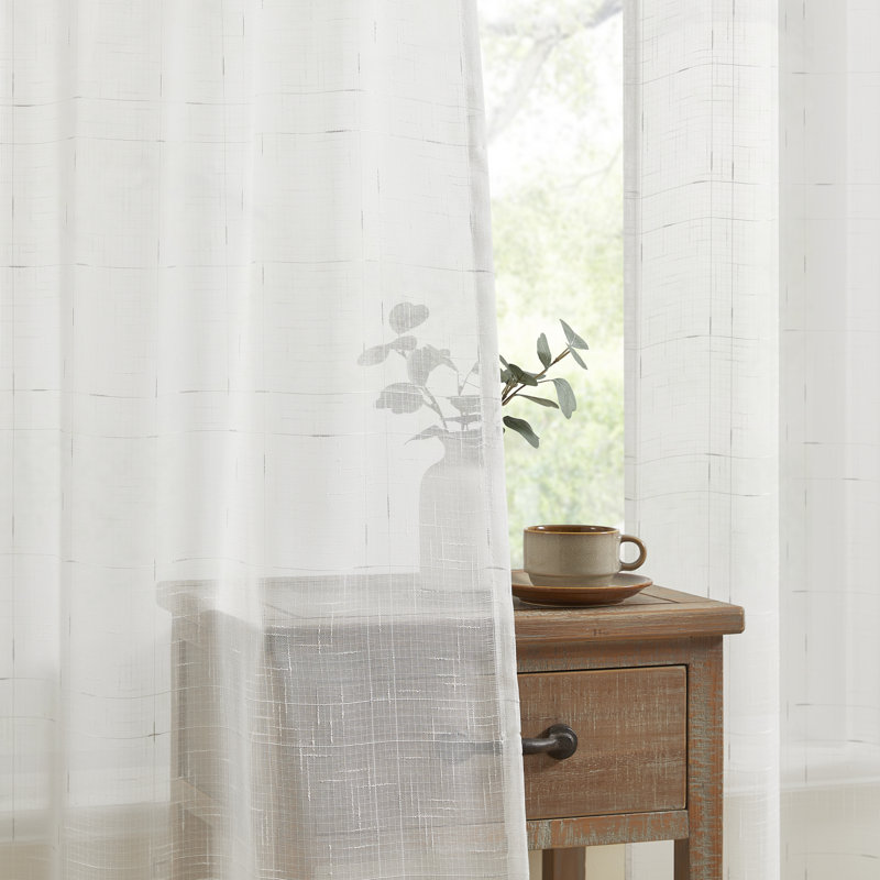 Light Filtering Polyester Semi-Sheer Grommet Curtain Pair (Set of 2), 52" W x 84" L, Silver