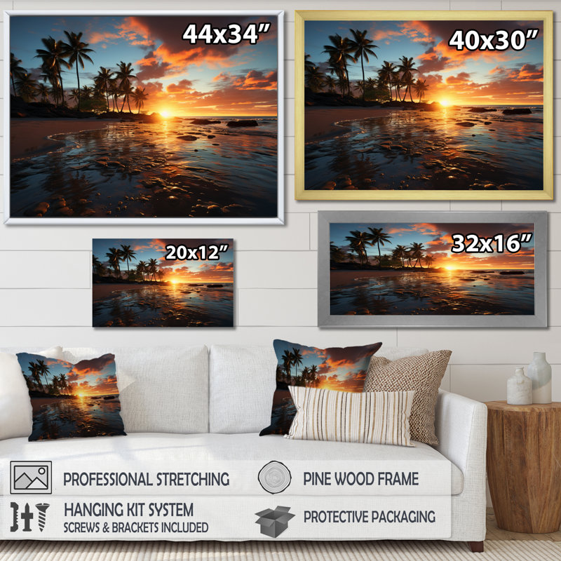 Caraibe Island Sunset V, reproduction d'art sur toile, H 24 po x l 32 po x P 1 po, Toile tendue