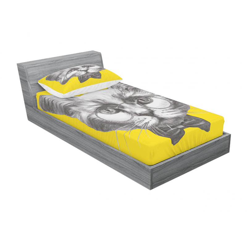 Ensemble de literie pour chat avec verres, Ensemble de draps pour lit simple avec drap-housse