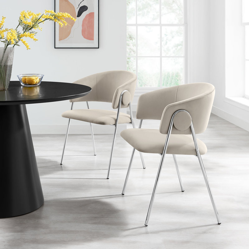 Nella Upholstered Performance Velvet Dining Chair Set Of 2, Velvet Almond Silver, Silver