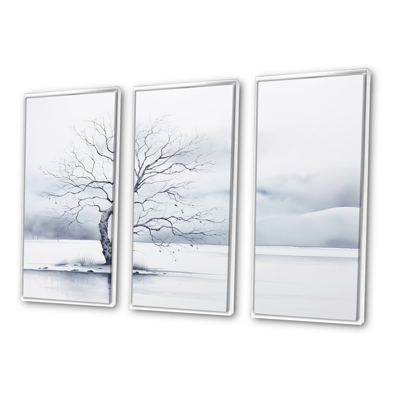 «Winters Tree Minimalisme I», ensemble d'art sur toile, Cadre flottant blanc, H 32 po x l 48 po x P 1 po