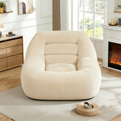 Corduroy Fabric Bean Bag Couch - Lazy Sofa Chair for Living Room, Bedroom & Dorm | Cozy Fluffy Camel Mini Couch with No Assembly