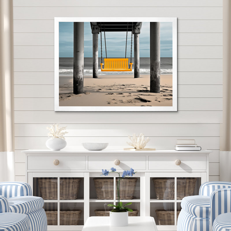 «Kiyonori Beach Pier Pers perspective», impression sur toile, H 30 po x l 40 po x P 1,5 po, Cadre photo blanc