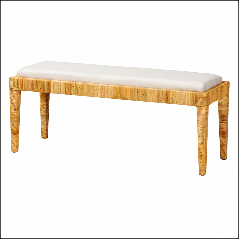 Banc moderne Boho avec mousse moelleuse, revêtement en tissu doux et structure en acajou durable pour des sièges polyvalents