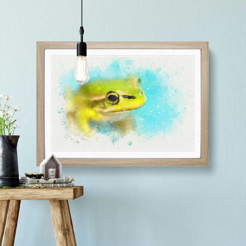 Green Frog in Abstract - Picture Frame Graphic Art Print, 48cm H x 65cm W x 2cm D, Oak Framed