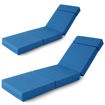 Paquet de 2 coussins de chaise longue d'extérieur 80 po, housse imperméable, amovible et lavable, coussins de remplacement toutes saisons pour jardin de piscine, bleu / m