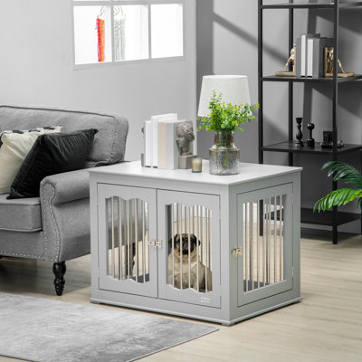 Longoria Dog Crate End Table with Three Doors for Medium Pets Grey