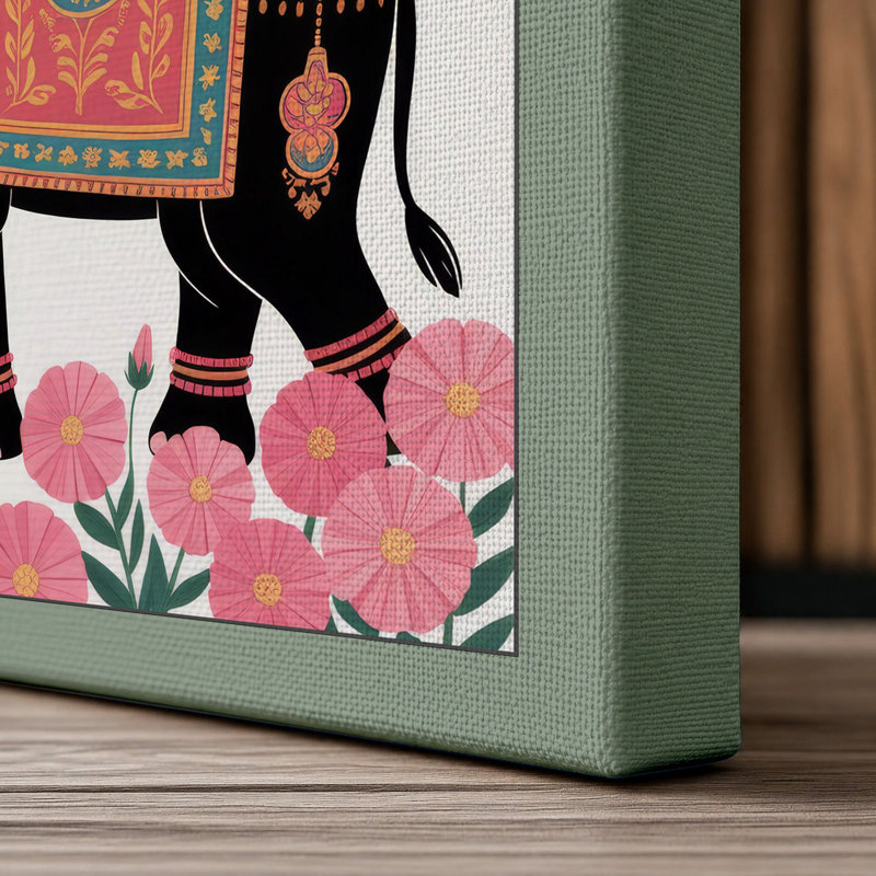 Elephant In Mountain Mist Japandi - Print, 24x16 - 61.0 x 40.6 cm, Sage Border