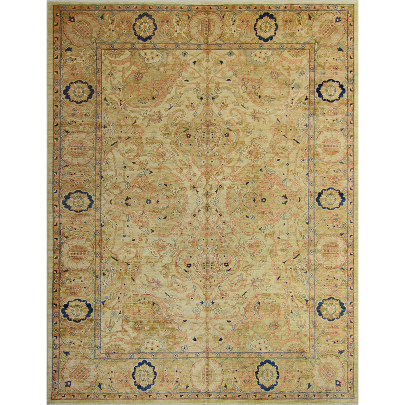 Tapis fin fait à la main Chobi Hanifa - doré clair - brun clair, 12 pi 0 po x 15 pi 2 po