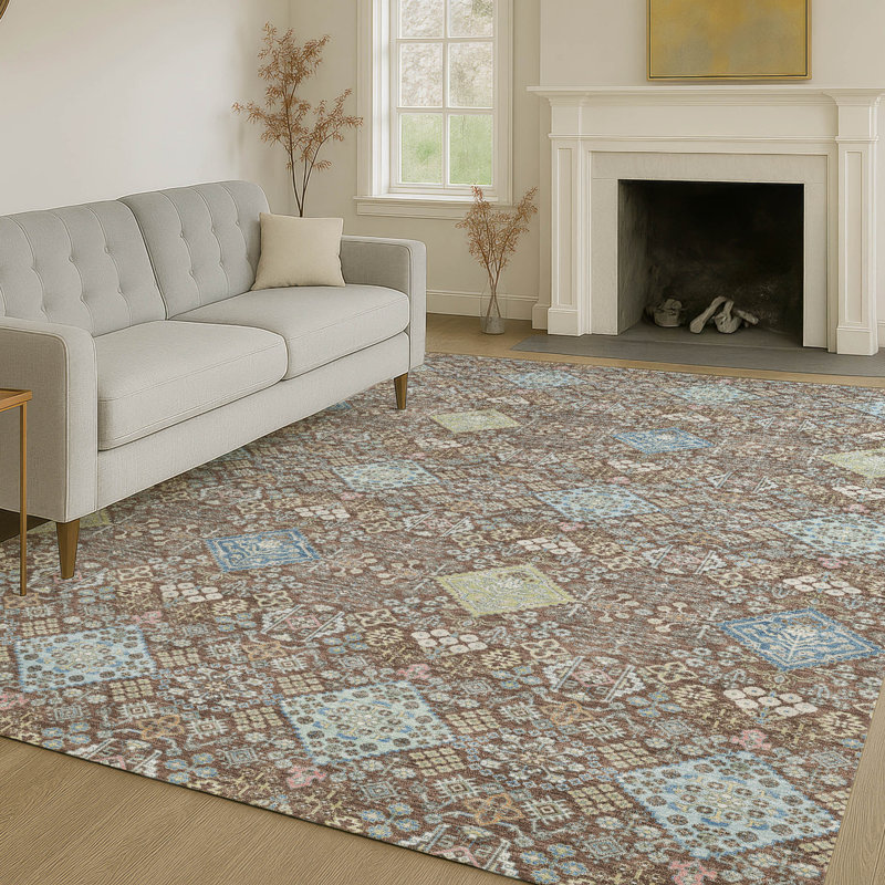 Tapis traditionnel lavable à la machine intérieur / extérieur ACN2440, Chocolat, 9 pi x 12 pi