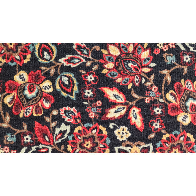 Custom Size Runner Rug Berber Style Floral Black Low Pile Slip Resistant Runner Rugs by Feet, Runner 2'2" x 8'
