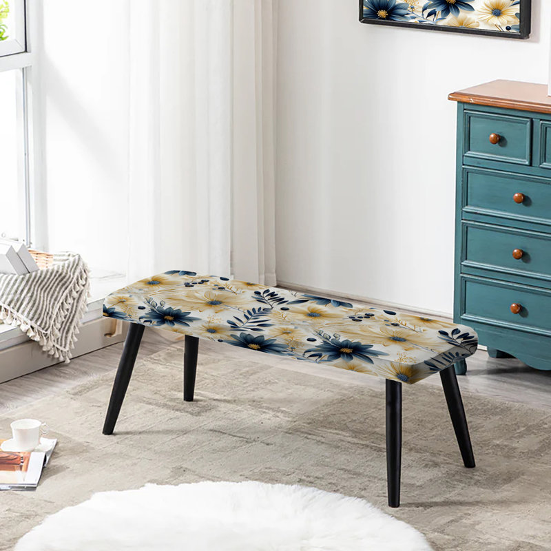 Blue and White Coastal Retreat Seashells - Banc rembourré floral noir