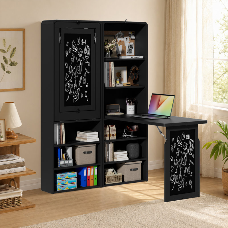 Bureau haut pliant avec tableau blanc, bureau d'ordinateur gain de place pour bureau à domicile, bureau avec prise électrique intégrée
