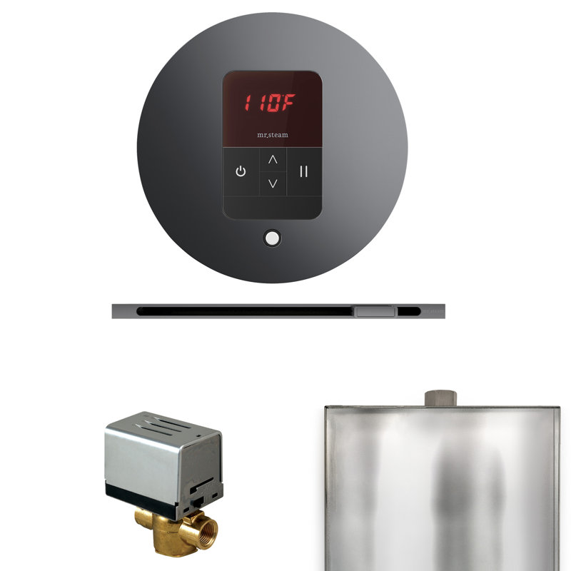 Ensemble de base de commande de douche à vapeur Butler avec commande ronde d'iTempo et tête de vapeur linéaire, Noir brillant