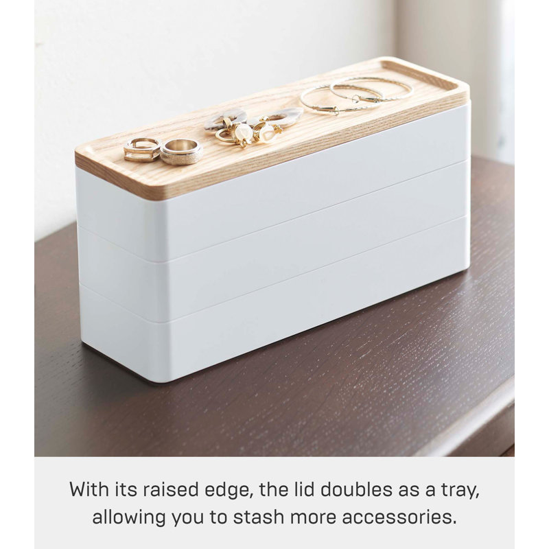 White and Natural Wood Stacking Jewelry Box Organizer