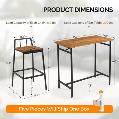 Industrial-Style Outdoor Bar Table And Stools Set