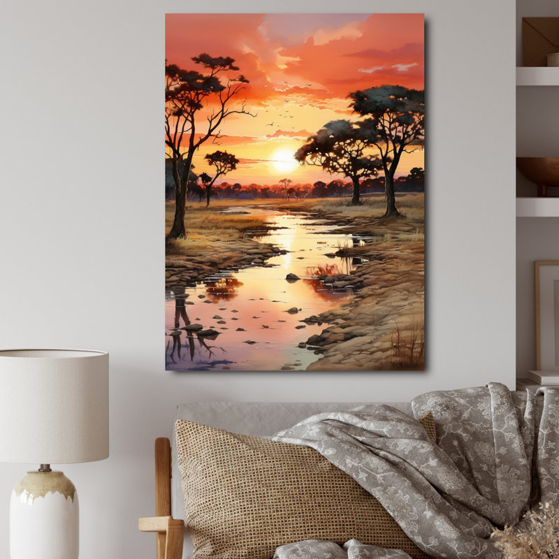 Alsey " African Sunset Oasis II ", 32" H x 24" W x 1" D, Wrapped Canvas