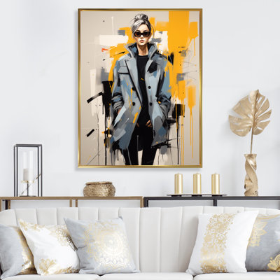 Yellow And Grey Graphiti Fashion Woman Portrait II - Fashion Woman Wall Art